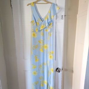 Bcbgmaxazria Dress Floral Print Ruffled Maxi Dress, blue/yellow flowers, size 6